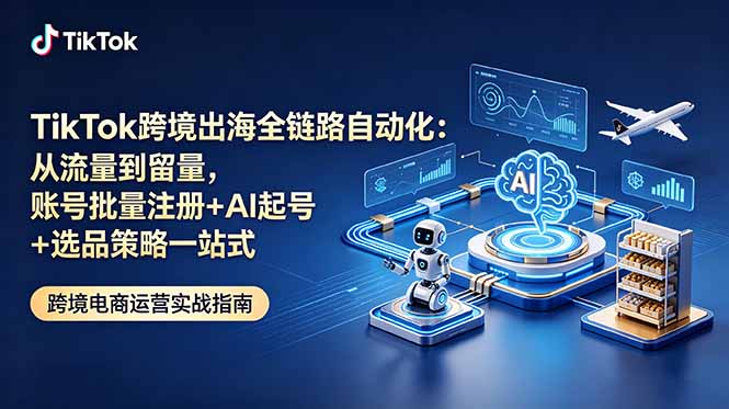 TikTok跨境出海全链路自动化：从流量到留量，账号批量注册+AI起号+选品策略一站式青祥项目库-闲云创业网-老谢轻创网-中创网-福缘网-冒泡网-资源之家-魔方项目库青祥项目库