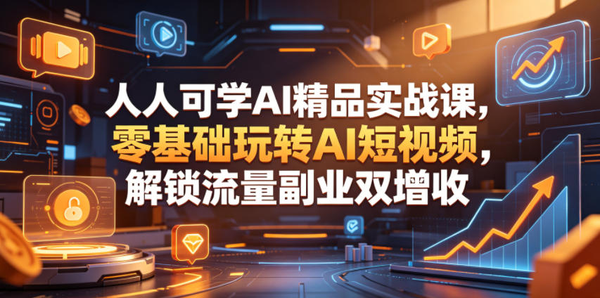 人人可学AI精品实战课，零基础玩转AI短视频，解锁流量副业双增收青祥项目库-闲云创业网-老谢轻创网-中创网-福缘网-冒泡网-资源之家-魔方项目库青祥项目库
