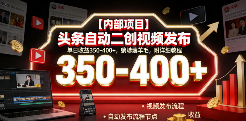 【内部项目】头条自动二创视频发布，单日收益350-400+，躺賺薅羊毛，附详细教程【揭秘】青祥项目库-闲云创业网-老谢轻创网-中创网-福缘网-冒泡网-资源之家-魔方项目库青祥项目库
