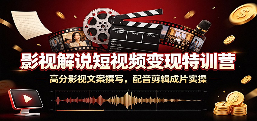 影视解说短视频变现特训营：高分影视文案撰写，配音剪辑成片实操青祥项目库-闲云创业网-老谢轻创网-中创网-福缘网-冒泡网-资源之家-魔方项目库青祥项目库