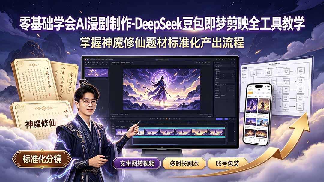 零基础学会AI漫剧制作-DeepSeek豆包即梦剪映全工具教学，掌握神魔修仙题材标准化产出流程青祥项目库-闲云创业网-老谢轻创网-中创网-福缘网-冒泡网-资源之家-魔方项目库青祥项目库