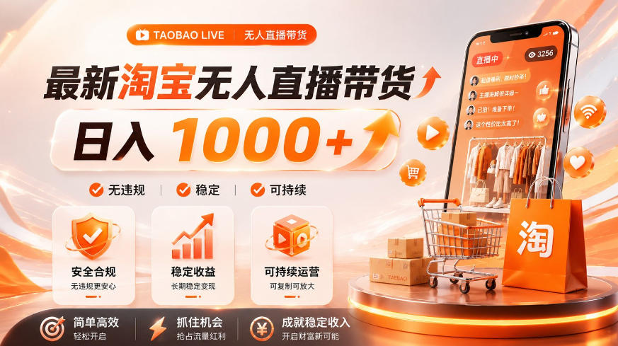 拒绝死工资！淘宝无人直播，让你睡觉都在进账，单设备日入1k+普通人的变现蓝海【揭秘】青祥项目库-闲云创业网-老谢轻创网-中创网-福缘网-冒泡网-资源之家-魔方项目库青祥项目库