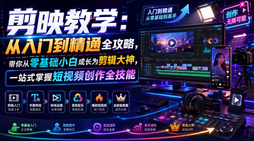 剪映教学：从入门到精通全攻略，带你从零基础小白成长为剪辑大神，一站式掌握短视频创作全技能青祥项目库-闲云创业网-老谢轻创网-中创网-福缘网-冒泡网-资源之家-魔方项目库青祥项目库