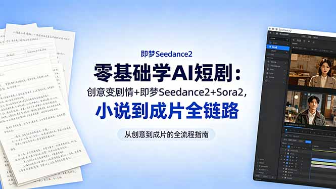 零基础学AI短剧：创意变剧情+即梦Seedance2+Sora2，小说到成片全链路青祥项目库-闲云创业网-老谢轻创网-中创网-福缘网-冒泡网-资源之家-魔方项目库青祥项目库