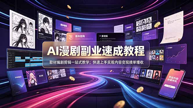 AI漫剧副业速成教程，取材编剧剪辑一站式教学；快速上手实现内容变现接单增收青祥项目库-闲云创业网-老谢轻创网-中创网-福缘网-冒泡网-资源之家-魔方项目库青祥项目库