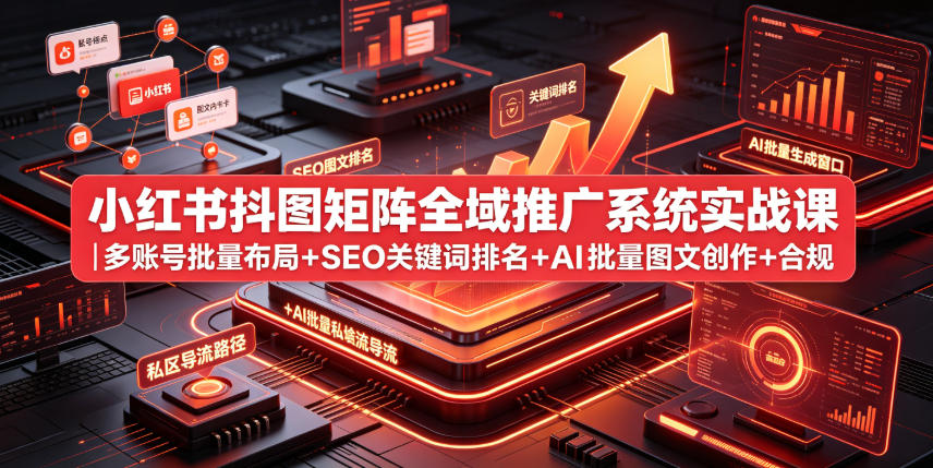 小红书抖图矩阵全域推广系统实战课|多账号批量布局+SEO关键词排名+AI批量图文创作+合规私域导流完整落地教程青祥项目库-闲云创业网-老谢轻创网-中创网-福缘网-冒泡网-资源之家-魔方项目库青祥项目库