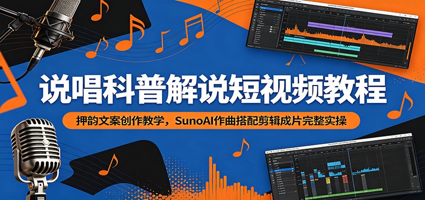说唱科普解说短视频教程：押韵文案创作教学，SunoAI作曲搭配剪辑成片完整实操青祥项目库-闲云创业网-老谢轻创网-中创网-福缘网-冒泡网-资源之家-魔方项目库青祥项目库