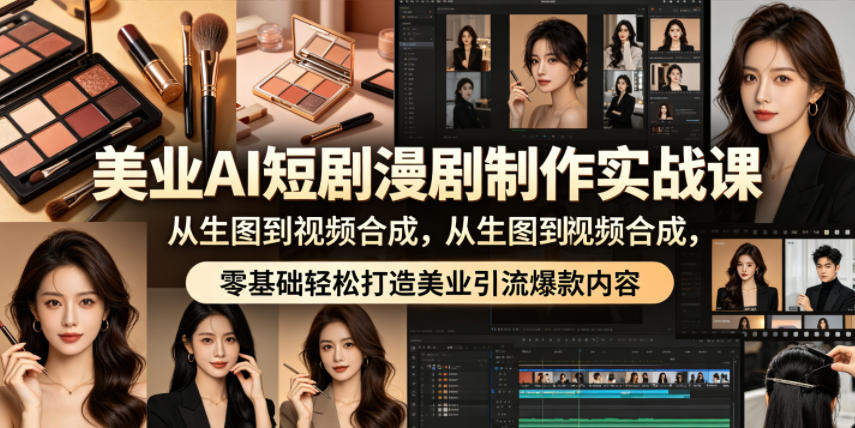 美业AI短剧漫剧制作实战课，从生图到视频合成，零基础轻松打造美业引流爆款内容青祥项目库-闲云创业网-老谢轻创网-中创网-福缘网-冒泡网-资源之家-魔方项目库青祥项目库
