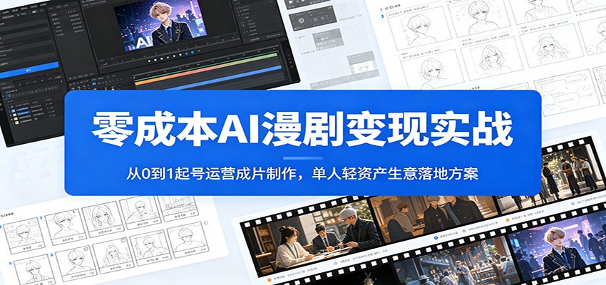 零成本AI漫剧变现实战：从0到1起号运营成片制作，单人轻资产生意落地方案青祥项目库-闲云创业网-老谢轻创网-中创网-福缘网-冒泡网-资源之家-魔方项目库青祥项目库