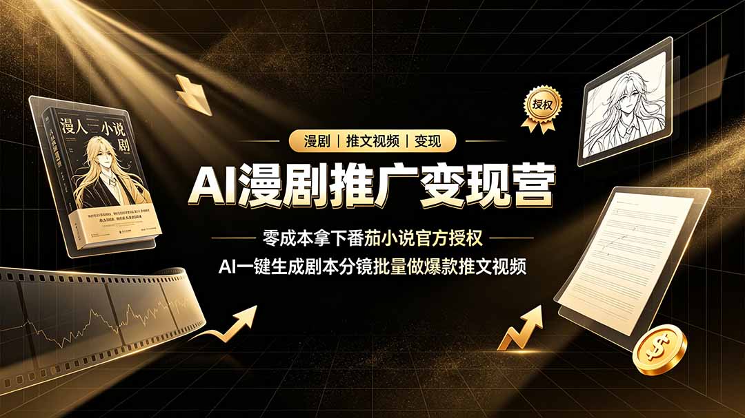AI漫剧推广变现营，零成本拿下番茄小说官方授权，AI一键生成剧本分镜批量做爆款推文视频青祥项目库-闲云创业网-老谢轻创网-中创网-福缘网-冒泡网-资源之家-魔方项目库青祥项目库