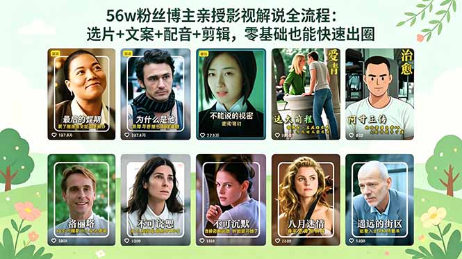 56万粉丝博主亲授影视解说全流程：选片+文案+配音+剪辑，零基础也能快速出圈青祥项目库-闲云创业网-老谢轻创网-中创网-福缘网-冒泡网-资源之家-魔方项目库青祥项目库