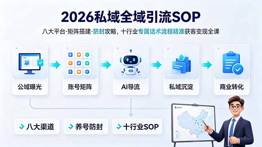 2026私域全域引流SOP｜八大平台·矩阵搭建·防封攻略，十行业专属话术流程精准获客变现全课青祥项目库-闲云创业网-老谢轻创网-中创网-福缘网-冒泡网-资源之家-魔方项目库青祥项目库