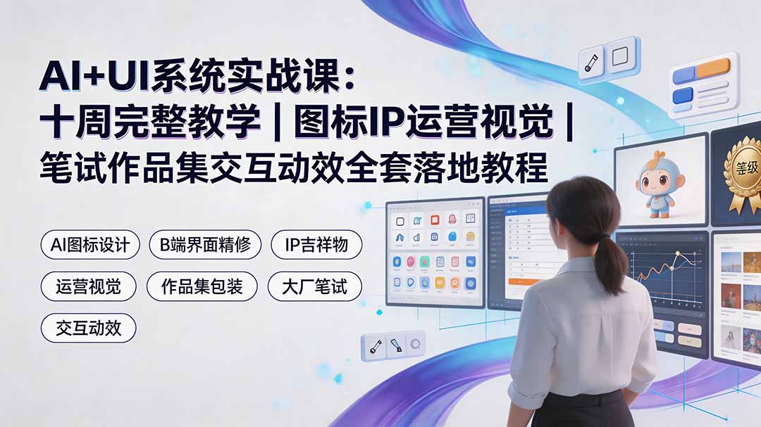 AI+UI系统实战课：十周完整教学｜图标IP运营视觉｜笔试作品集交互动效全套落地教程青祥项目库-闲云创业网-老谢轻创网-中创网-福缘网-冒泡网-资源之家-魔方项目库青祥项目库