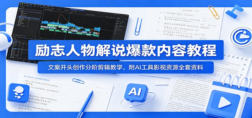 励志人物解说爆款内容教程：文案开头创作分阶剪辑教学，附AI 工具影视资源全套资料青祥项目库-闲云创业网-老谢轻创网-中创网-福缘网-冒泡网-资源之家-魔方项目库青祥项目库