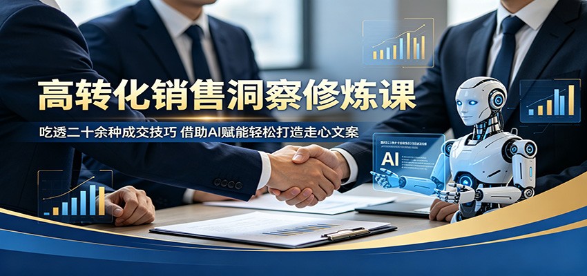 高转化销售洞察修炼课：吃透二十余种成交技巧，借助AI赋能轻松打造走心文案青祥项目库-闲云创业网-老谢轻创网-中创网-福缘网-冒泡网-资源之家-魔方项目库青祥项目库