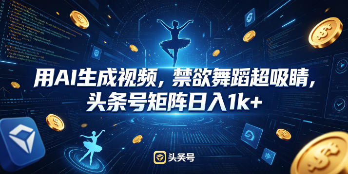 用AI生成视频，禁欲舞蹈超吸睛，头条号矩阵日入1k+青祥项目库-闲云创业网-老谢轻创网-中创网-福缘网-冒泡网-资源之家-魔方项目库青祥项目库