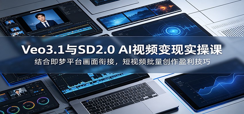 Veo3.1与SD2.0 AI视频变现实操课课：结合即梦平台画面衔接，短视频批量创作盈利技巧青祥项目库-闲云创业网-老谢轻创网-中创网-福缘网-冒泡网-资源之家-魔方项目库青祥项目库