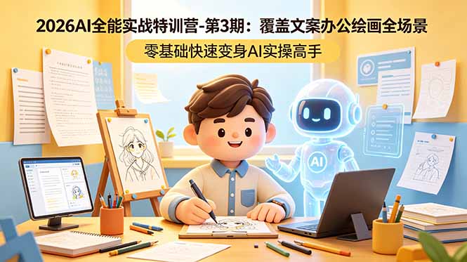 2026AI全能实战特训营-第3期：覆盖文案办公绘画全场景 零基础快速变身AI实操高手青祥项目库-闲云创业网-老谢轻创网-中创网-福缘网-冒泡网-资源之家-魔方项目库青祥项目库
