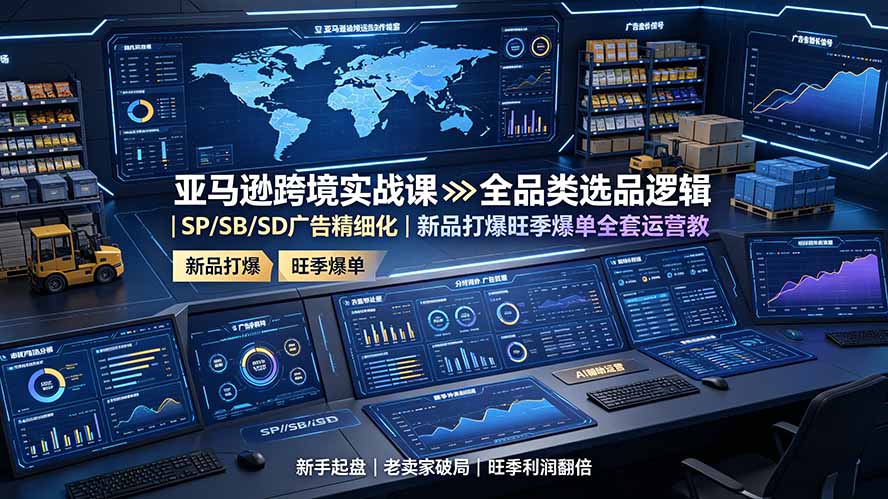 亚马逊跨境实战课：全品类选品逻辑｜SP/SB/SD广告精细化｜新品打爆旺季爆单全套运营教程青祥项目库-闲云创业网-老谢轻创网-中创网-福缘网-冒泡网-资源之家-魔方项目库青祥项目库