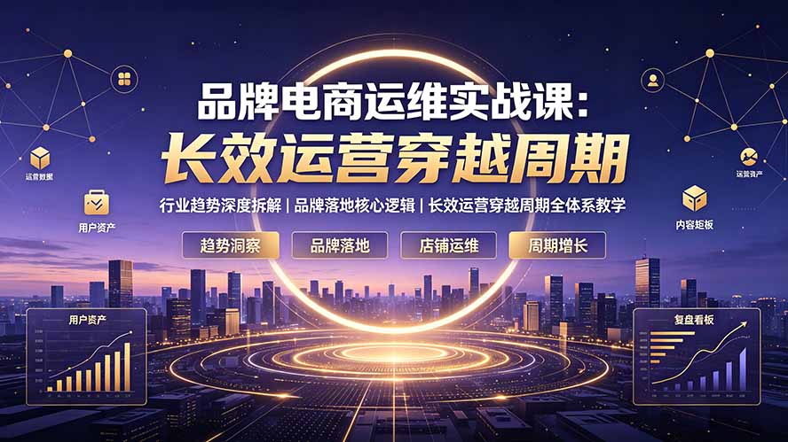 品牌电商运维实战课：行业趋势深度拆解｜品牌落地核心逻辑｜长效运营穿越周期全体系教学青祥项目库-闲云创业网-老谢轻创网-中创网-福缘网-冒泡网-资源之家-魔方项目库青祥项目库