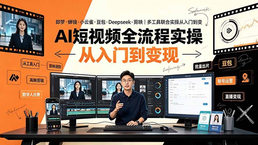 AI短视频全流程实操：即梦·蝉镜·小云雀·豆包·Deepseek·剪映｜多工具联合实操从入门到变现青祥项目库-闲云创业网-老谢轻创网-中创网-福缘网-冒泡网-资源之家-魔方项目库青祥项目库