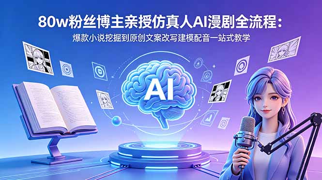 80w粉丝博主亲授仿真人AI漫剧全流程：爆款小说挖掘到原创文案改写建模配音一站式教学青祥项目库-闲云创业网-老谢轻创网-中创网-福缘网-冒泡网-资源之家-魔方项目库青祥项目库