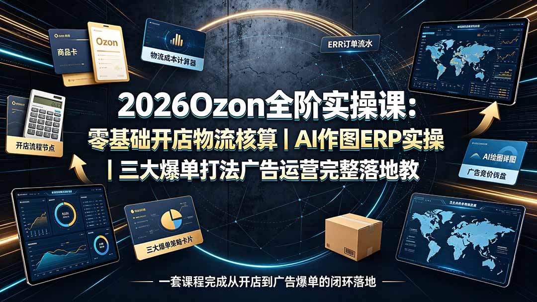 2026Ozon全阶实操课：零基础开店物流核算｜AI作图ERP实操｜三大爆单打法广告运营完整落地教程青祥项目库-闲云创业网-老谢轻创网-中创网-福缘网-冒泡网-资源之家-魔方项目库青祥项目库