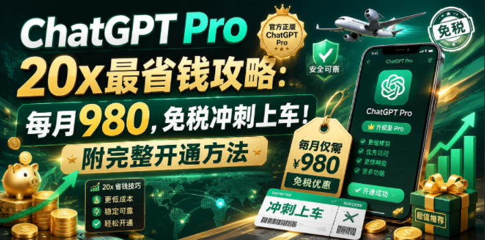 ChatGPT Pro 20x最省钱攻略：每月980，免税冲刺上车！附完整开通方法【文档】青祥项目库-闲云创业网-老谢轻创网-中创网-福缘网-冒泡网-资源之家-魔方项目库青祥项目库