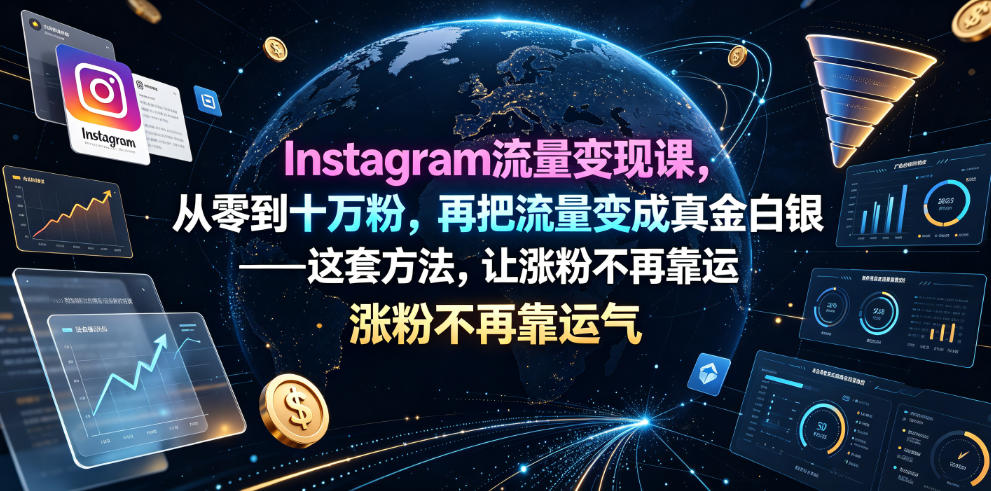 Instagram流量变现课，从零到十万粉，再把流量变成真金白银——这套方法，让涨粉不再靠运气【原创双语字幕】青祥项目库-闲云创业网-老谢轻创网-中创网-福缘网-冒泡网-资源之家-魔方项目库青祥项目库