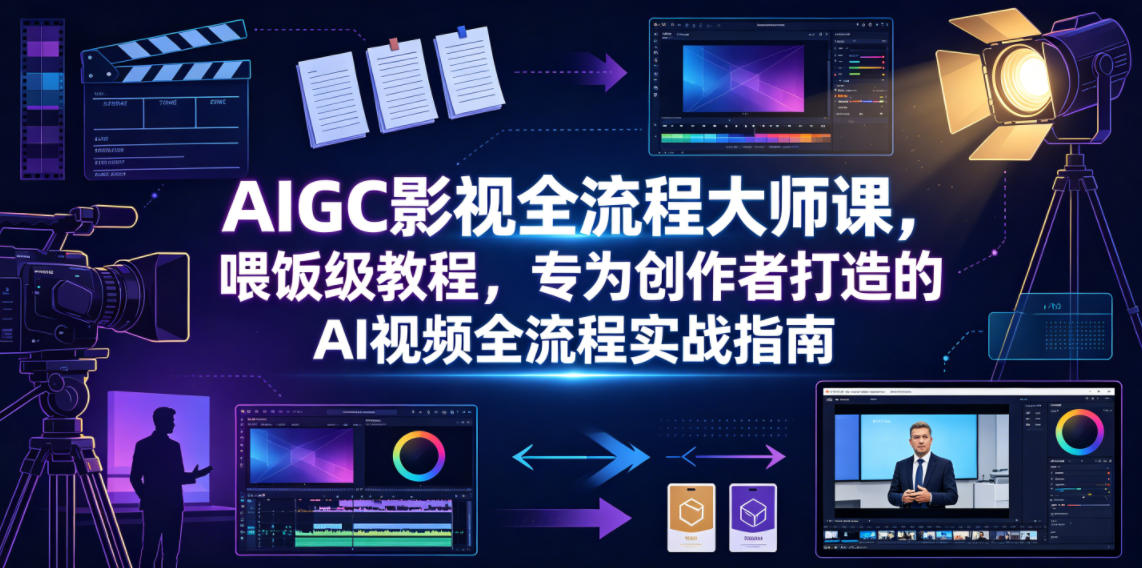 AIGC影视全流程大师课，喂饭级教程，专为创作者打造的AI视频全流程实战指南青祥项目库-闲云创业网-老谢轻创网-中创网-福缘网-冒泡网-资源之家-魔方项目库青祥项目库
