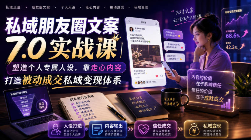 私域朋友圈文案7.0实战课｜塑造个人专属人设，靠走心内容打造被动成交私域变现体系青祥项目库-闲云创业网-老谢轻创网-中创网-福缘网-冒泡网-资源之家-魔方项目库青祥项目库