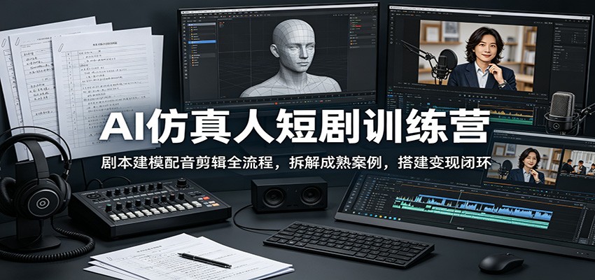 AI仿真人短剧训练营:剧本建模配音剪辑全流程,拆解成熟案例,搭建变现闭环青祥项目库-闲云创业网-老谢轻创网-中创网-福缘网-冒泡网-资源之家-魔方项目库青祥项目库