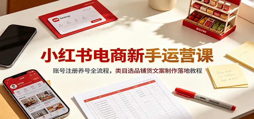 小红书电商新手运营课:账号注册养号全流程,类目选品铺货文案制作落地教程青祥项目库-闲云创业网-老谢轻创网-中创网-福缘网-冒泡网-资源之家-魔方项目库青祥项目库