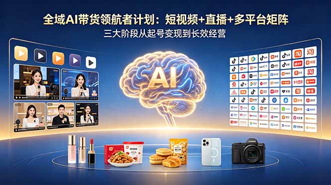 全域AI带货领航者计划：短视频+直播+多平台矩阵，三大阶段从起号变现到长效经营青祥项目库-闲云创业网-老谢轻创网-中创网-福缘网-冒泡网-资源之家-魔方项目库青祥项目库