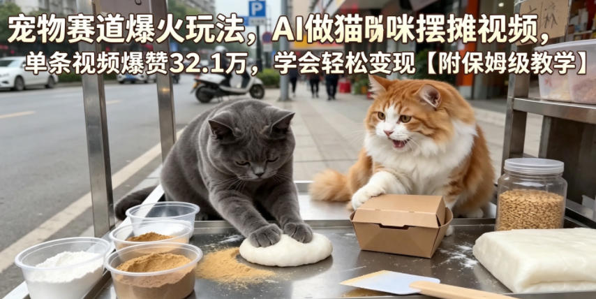 宠物赛道爆火玩法，AI做猫咪摆摊视频，单条视频爆赞32.1万，学会轻松变现【附保姆级教学】青祥项目库-闲云创业网-老谢轻创网-中创网-福缘网-冒泡网-资源之家-魔方项目库青祥项目库