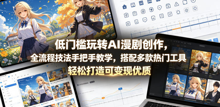 低门槛玩转AI漫剧创作，全流程技法手把手教学，搭配多款热门工具，轻松打造可变现优质作品青祥项目库-闲云创业网-老谢轻创网-中创网-福缘网-冒泡网-资源之家-魔方项目库青祥项目库