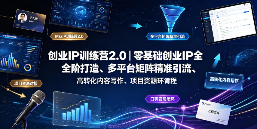 创业IP训练营2.0｜零基础创业IP全阶打造、多平台矩阵精准引流、高转化内容写作、项目资源对接与口碑变现闭环课程青祥项目库-闲云创业网-老谢轻创网-中创网-福缘网-冒泡网-资源之家-魔方项目库青祥项目库
