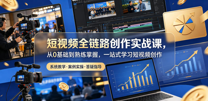 短视频全链路创作实战课，从0基础到熟练掌握，一站式学习短视频创作青祥项目库-闲云创业网-老谢轻创网-中创网-福缘网-冒泡网-资源之家-魔方项目库青祥项目库