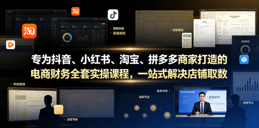 专为抖音、小红书、淘宝、拼多多商家打造的电商财务全套实操课程，一站式解决店铺取数、记账、报税全流程难题青祥项目库-闲云创业网-老谢轻创网-中创网-福缘网-冒泡网-资源之家-魔方项目库青祥项目库