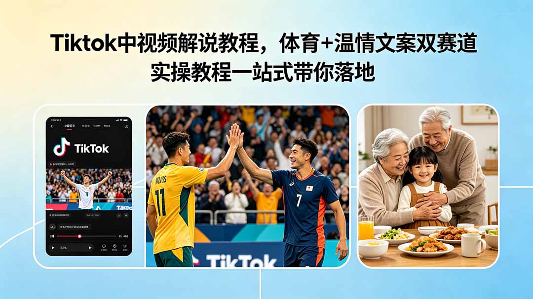 Tiktok中视频解说教程，体育+温情文案双赛道实操教程一站式带你落地青祥项目库-闲云创业网-老谢轻创网-中创网-福缘网-冒泡网-资源之家-魔方项目库青祥项目库