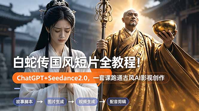 白蛇传-国风短片全教程！ChatGPT+Seedance2.0，一套课跑通古风AI影视创作青祥项目库-闲云创业网-老谢轻创网-中创网-福缘网-冒泡网-资源之家-魔方项目库青祥项目库
