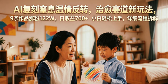 AI复刻窒息温情反转，治愈赛道新玩法，9条作品涨粉122W，日收益700+ 小白轻松上手，详细流程拆解青祥项目库-闲云创业网-老谢轻创网-中创网-福缘网-冒泡网-资源之家-魔方项目库青祥项目库