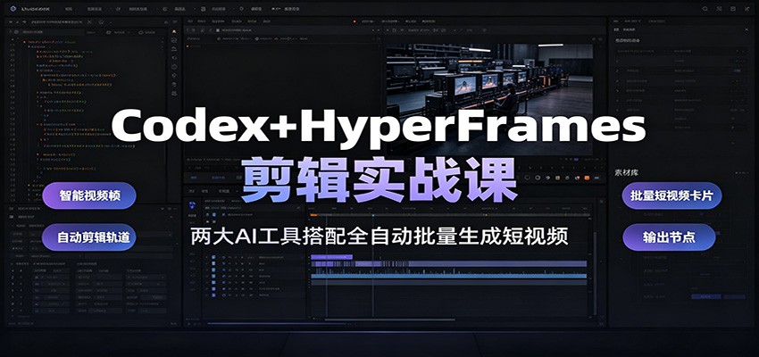Codex+HyperFrames剪辑实战课：两大AI工具搭配全自动批量生成短视频青祥项目库-闲云创业网-老谢轻创网-中创网-福缘网-冒泡网-资源之家-魔方项目库青祥项目库