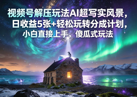 视频号解压玩法AI超写实风景，日收益5张+轻松玩转分成计划，小白直接上手，傻瓜式玩法青祥项目库-闲云创业网-老谢轻创网-中创网-福缘网-冒泡网-资源之家-魔方项目库青祥项目库