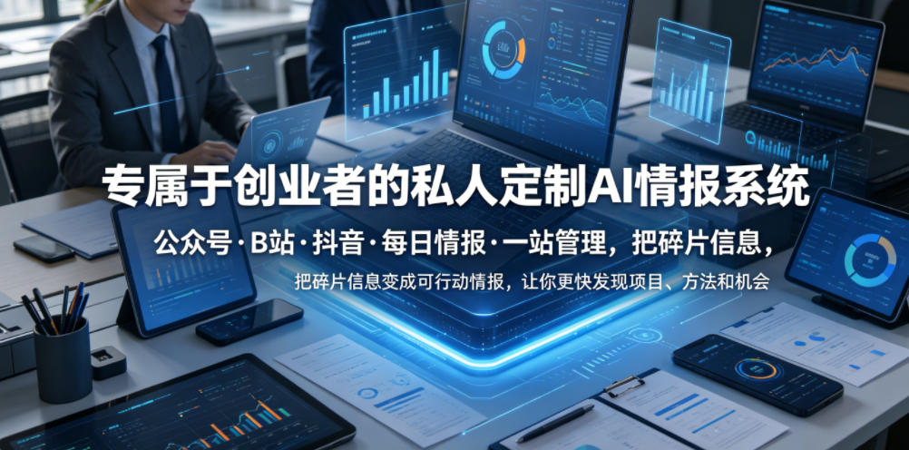 专属于创业者的私人定制AI情报系统，公众号·B站·抖音·每日情报·一站管理，把碎片信息变成可行动情报，让你更快发现项目、方法和机会青祥项目库-闲云创业网-老谢轻创网-中创网-福缘网-冒泡网-资源之家-魔方项目库青祥项目库