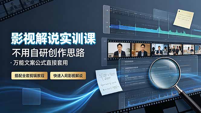 影视解说实训课：不用自研创作思路，万能文案公式直接套用，搭配全套剪辑教程，快速入局影视解说青祥项目库-闲云创业网-老谢轻创网-中创网-福缘网-冒泡网-资源之家-魔方项目库青祥项目库