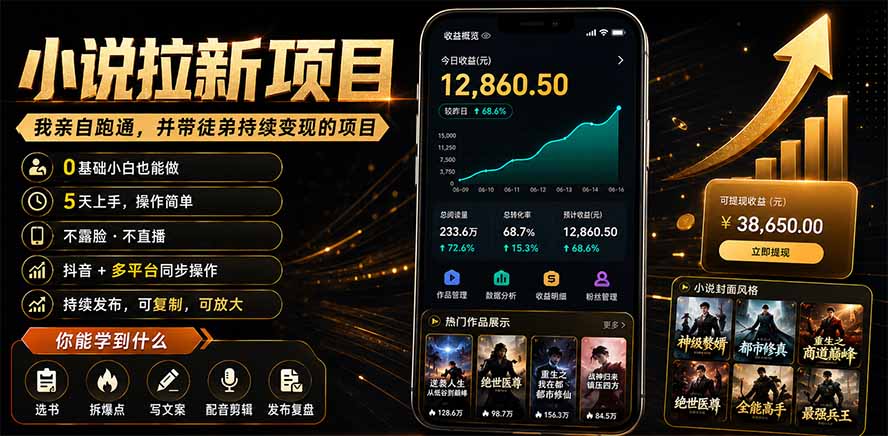 抖音及多平台小说拉新项目：我亲自跑通并持续带徒弟实操｜0基础小白5天上手快速变现青祥项目库-闲云创业网-老谢轻创网-中创网-福缘网-冒泡网-资源之家-魔方项目库青祥项目库