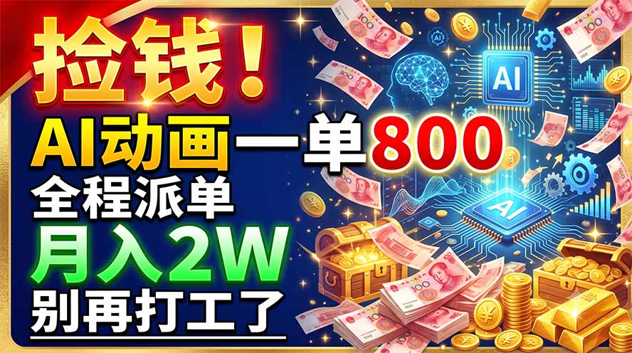 捡钱！AI动画一单800，全程派单，月入2W，别再打工了青祥项目库-闲云创业网-老谢轻创网-中创网-福缘网-冒泡网-资源之家-魔方项目库青祥项目库
