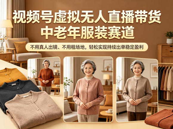 视频号虚拟无人直播带货中老年服装赛道,不用真人出镜、不用租场地,轻松实现持续出单稳定盈利青祥项目库-闲云创业网-老谢轻创网-中创网-福缘网-冒泡网-资源之家-魔方项目库青祥项目库