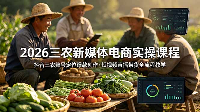 2026三农新媒体电商实操课程:抖音三农账号定位爆款创作,短视频直播带货全流程教学青祥项目库-闲云创业网-老谢轻创网-中创网-福缘网-冒泡网-资源之家-魔方项目库青祥项目库
